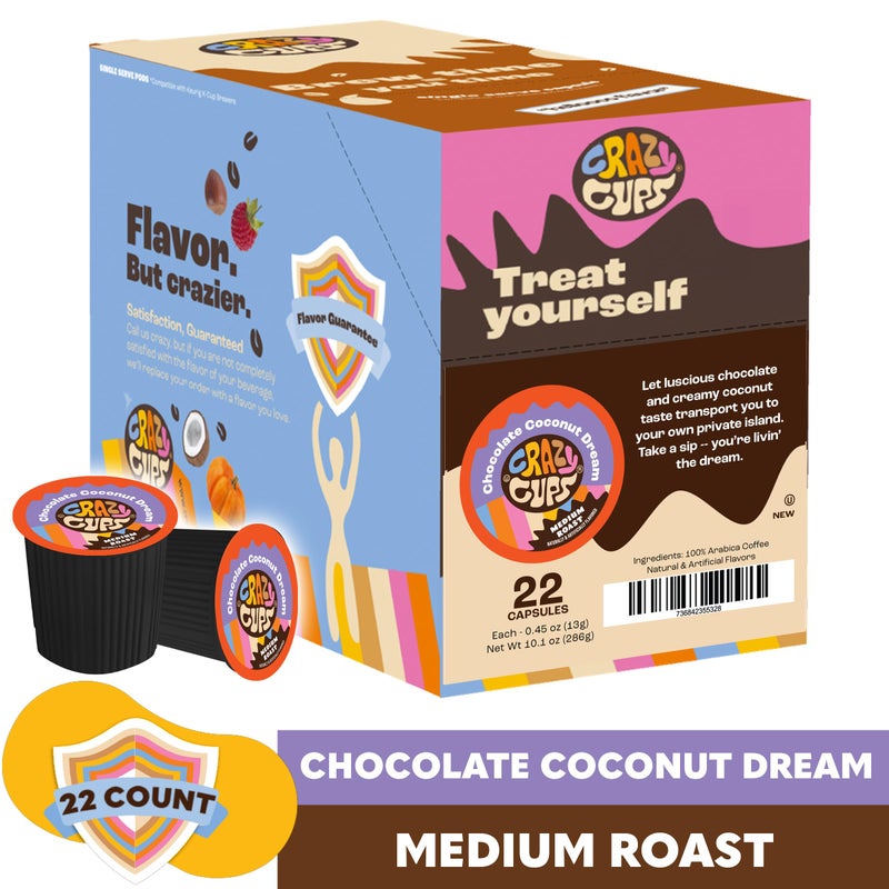 Crazy Cups Flavored Coffee for Keurig K-Cup Machines, Chocolate Coconut Dream, Hot or Iced Drinks, 22 Single Serve, Recyclable Pods - Image 3